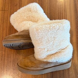 UGG Chestnut Suede & Cream Shearling Fold-Over Ankle Boots